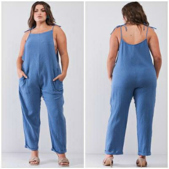 🎀HP🎀 HAUTE CURVE Blue Plus Size Woven Jumpsuit - Picture 2 of 4
